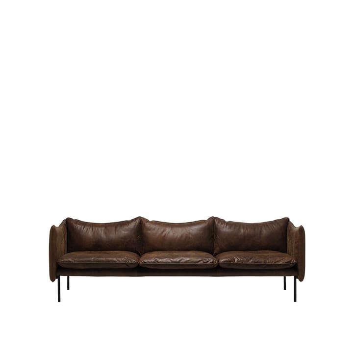 Tiki soffa - 3-sits läder mörkbrun, svarta stålben - Fogia