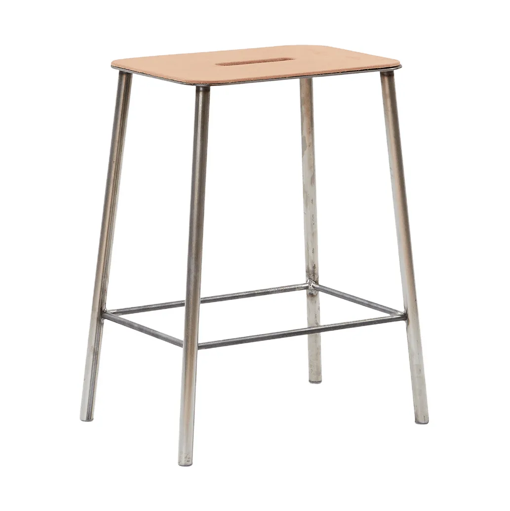 Adam pall, Raw steel-natural leather, H:50 cm FRAMA