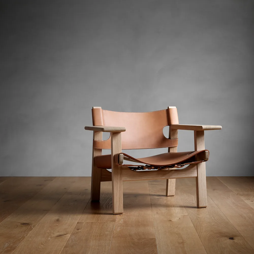 Den spanske stol fåtölj, Läder natur-svartlackad ek Fredericia Furniture