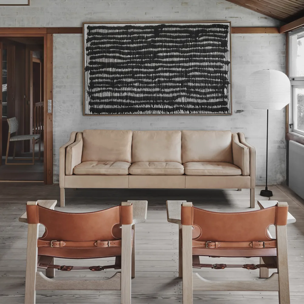 Den spanske stol fåtölj, Läder natur-svartlackad ek Fredericia Furniture