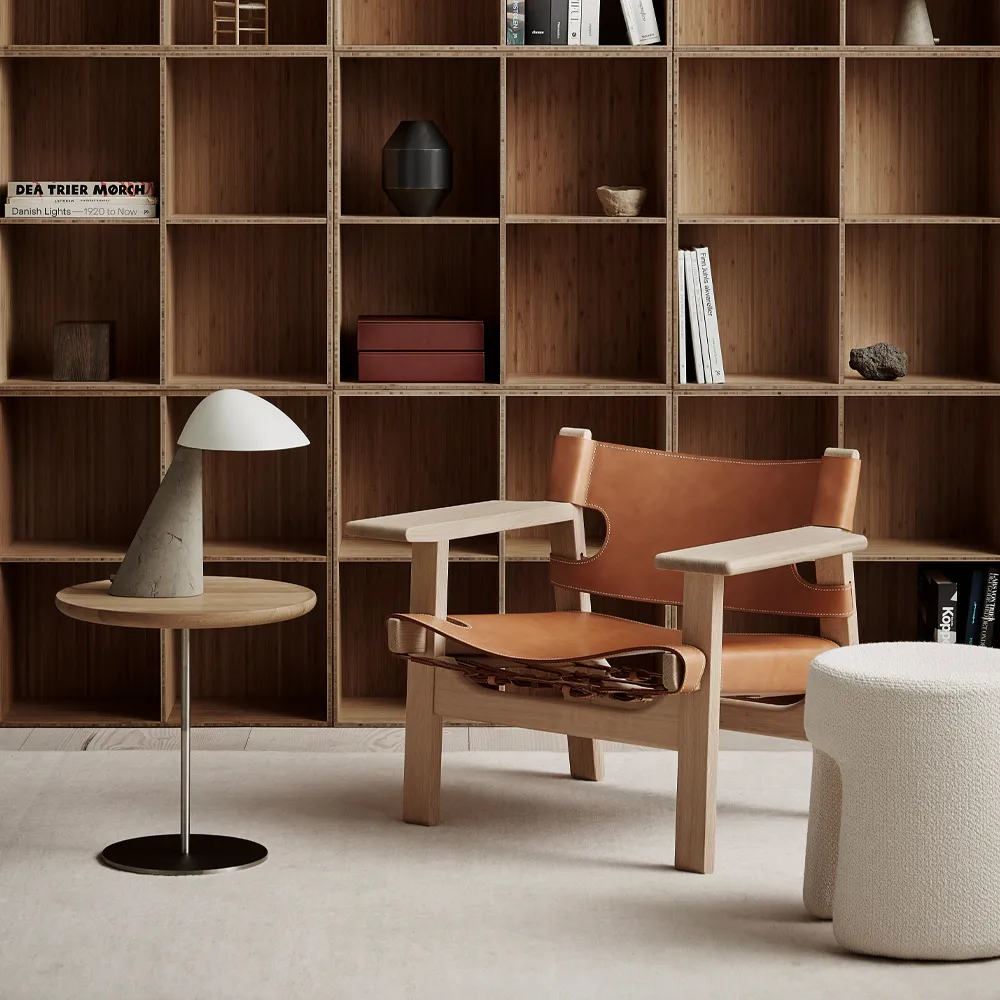 Den spanske stol fåtölj, Läder natur-svartlackad ek Fredericia Furniture