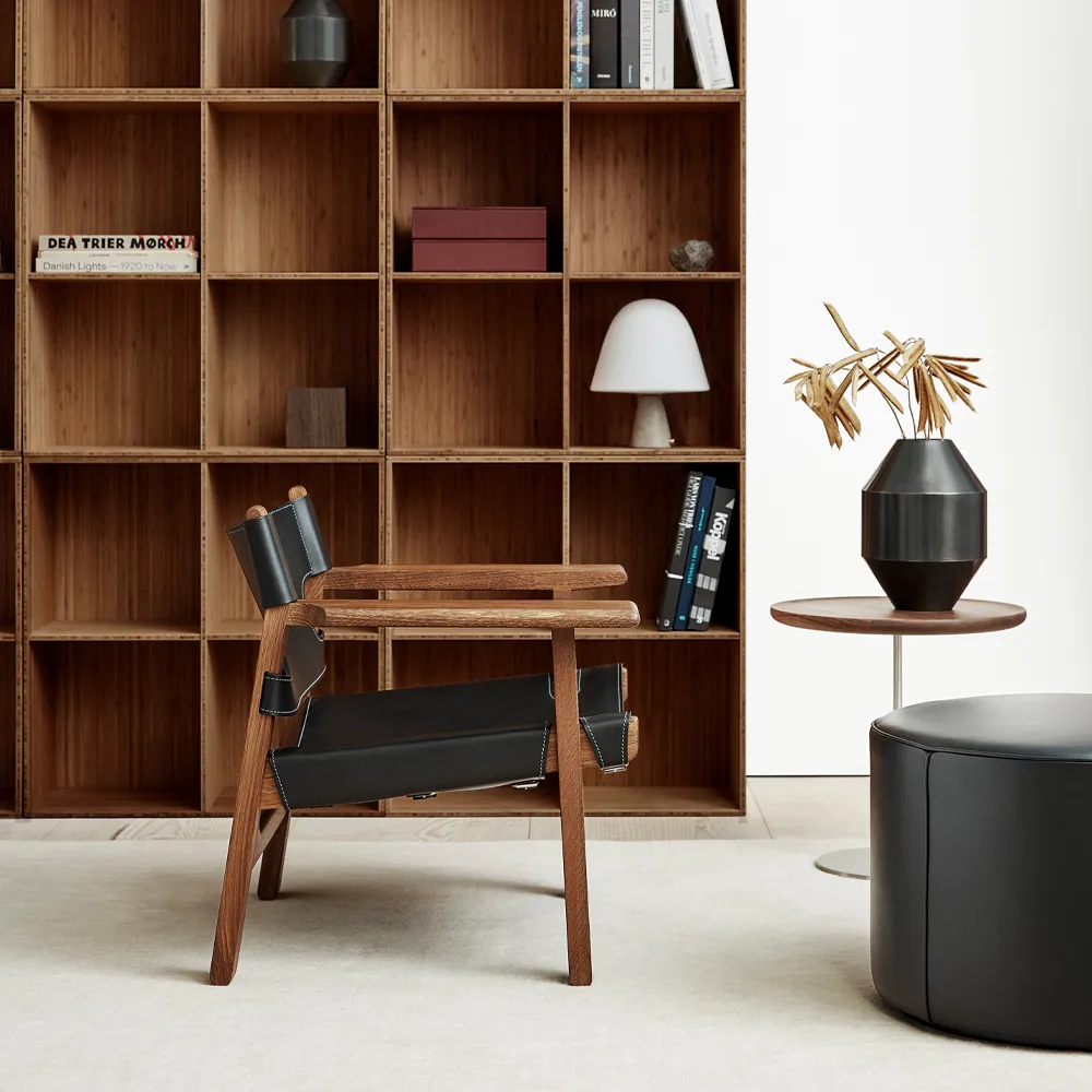 Den spanske stol fåtölj, Läder natur-svartlackad ek Fredericia Furniture