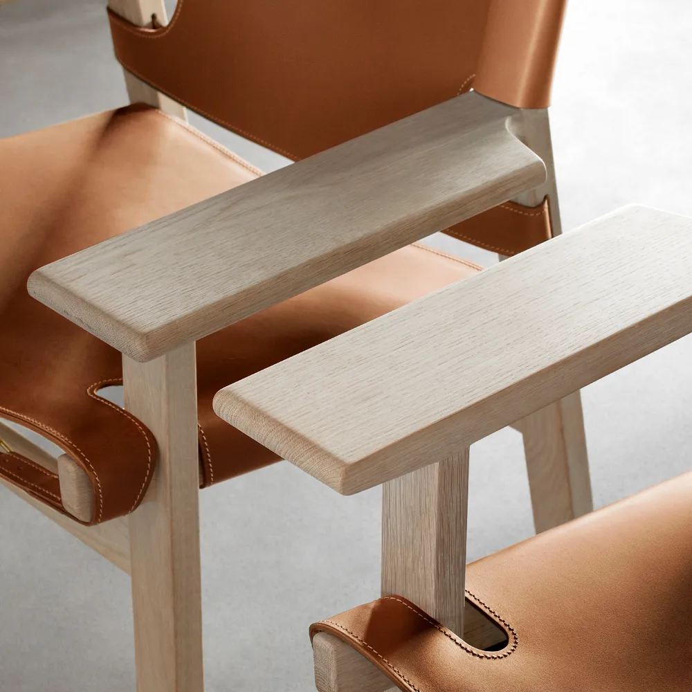 Den spanske stol fåtölj, Läder natur-svartlackad ek Fredericia Furniture