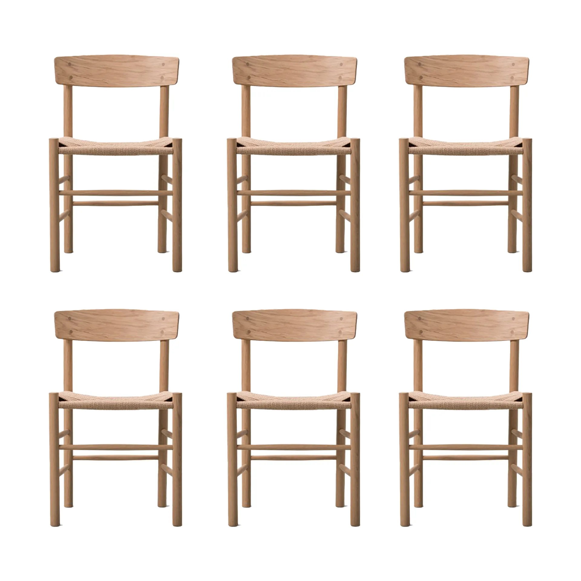 J39 stol, Ljus oljad ek-flätad natur, 6-pack Fredericia Furniture
