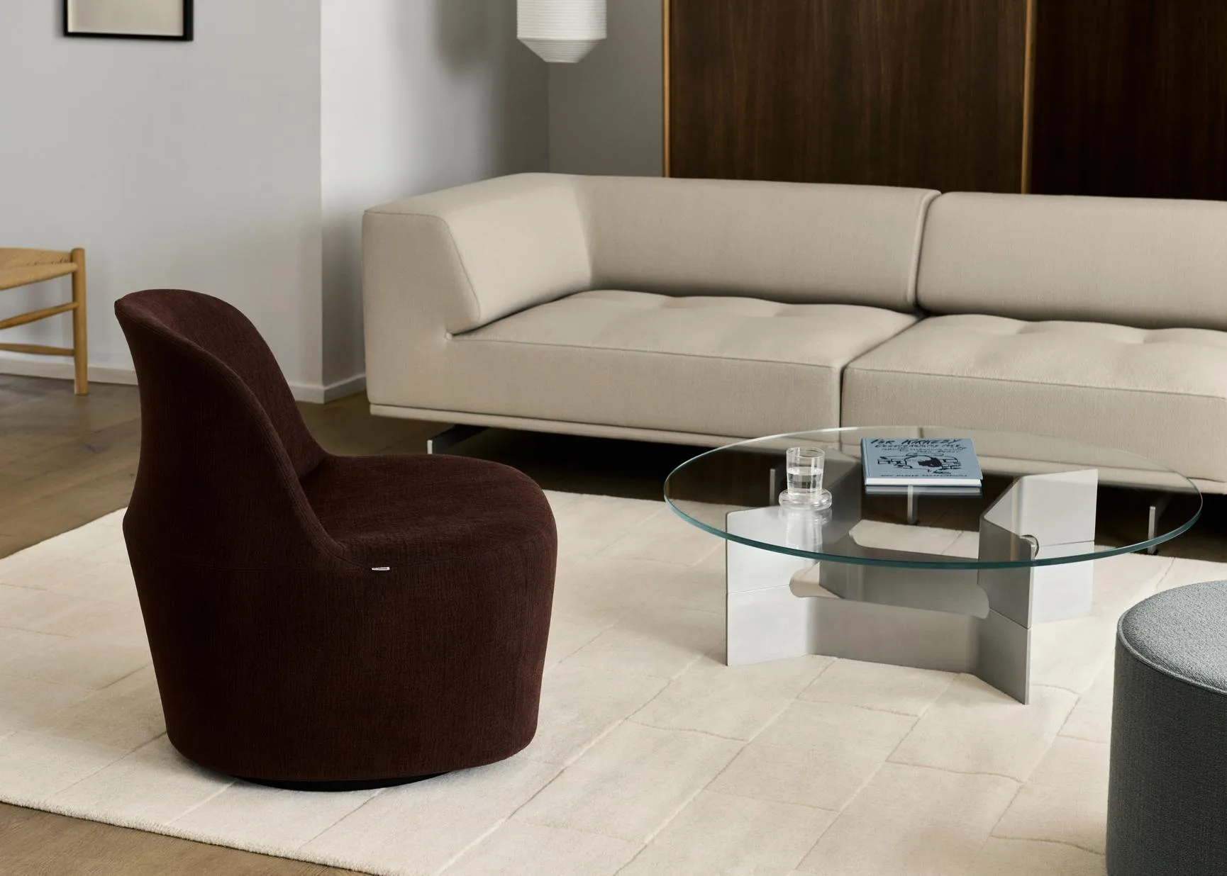 JG soffbord Ø98 cm, Glas-borstad aluminium Fredericia Furniture