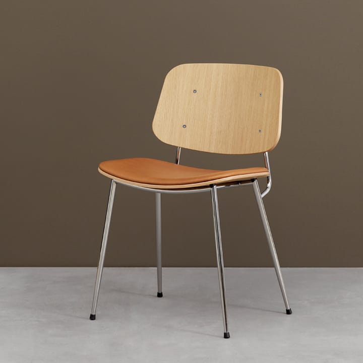 Søborg 3051 wood stol klädd sits - Läder Omni cognac-lackad ek - Fredericia Furniture
