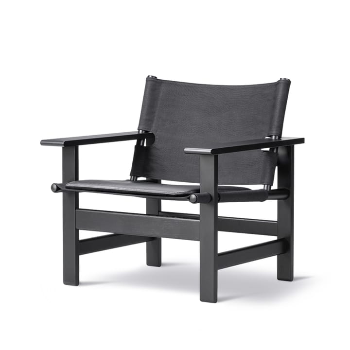 The Canvas Chair fåtölj, canvas svart, svartlackad ek, inkl. svart läder dyna Fredericia Furniture