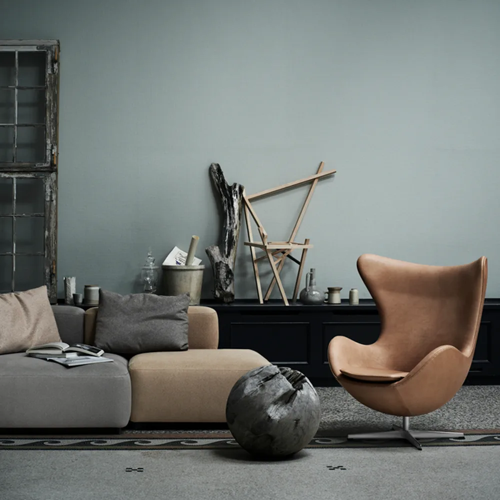 Ägget 3316 fåtölj, Leather essential stone-steel Fritz Hansen