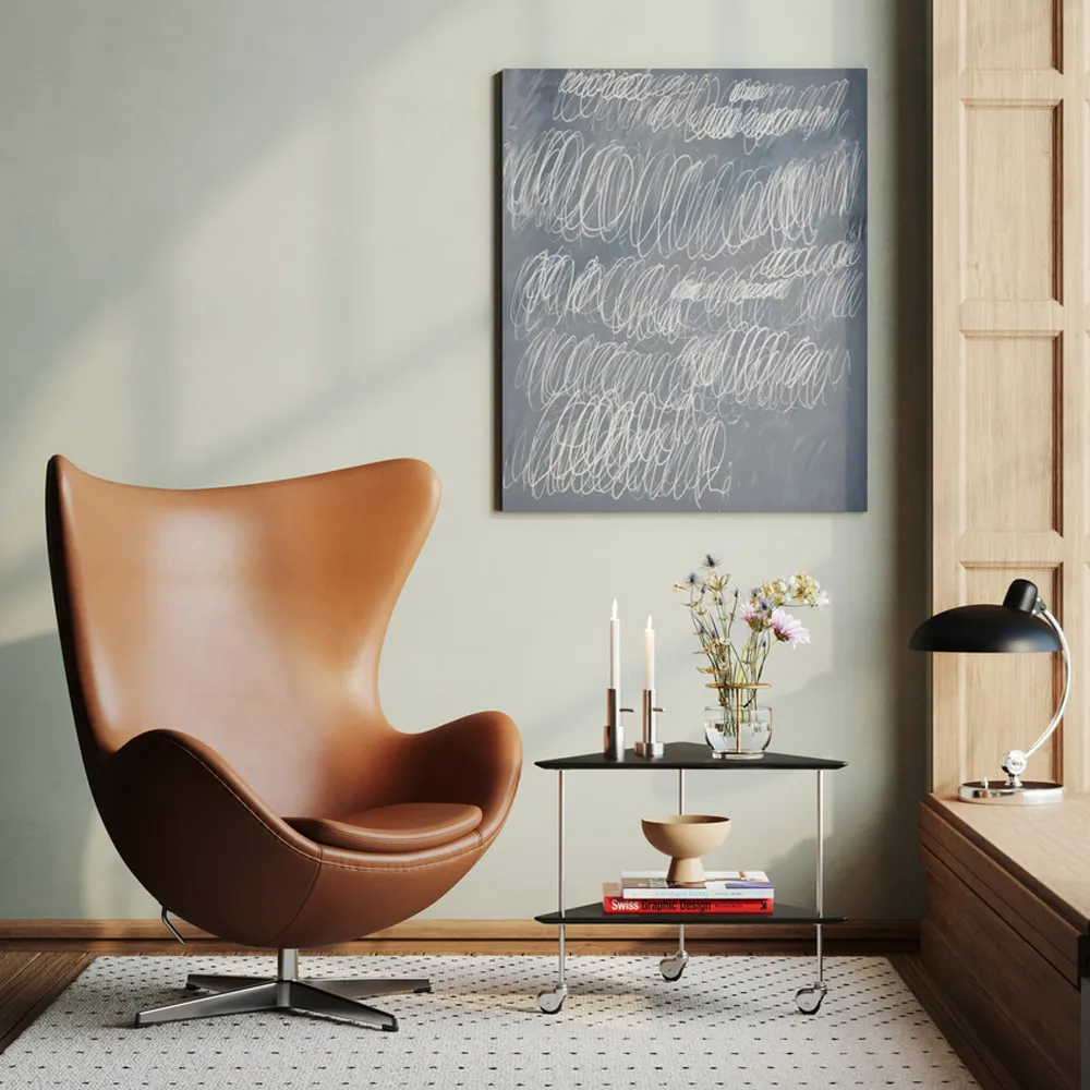 Ägget 3316 fåtölj, Leather essential stone-steel Fritz Hansen