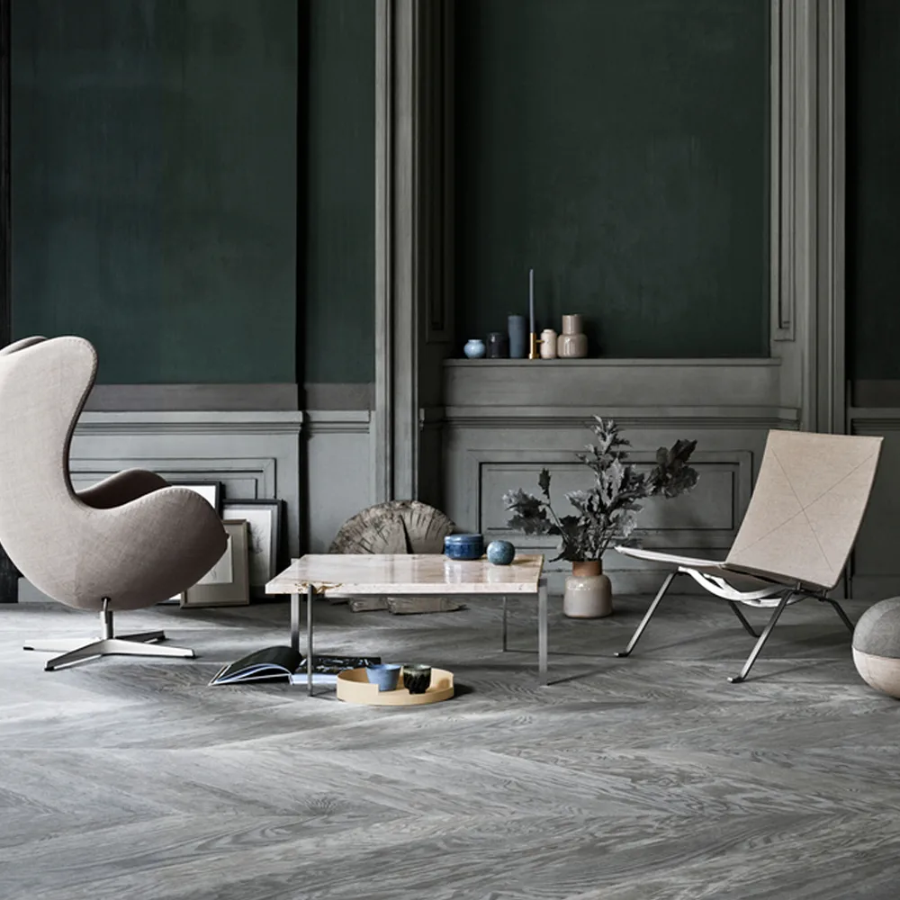 Ägget 3316 fåtölj, Leather essential stone-steel Fritz Hansen