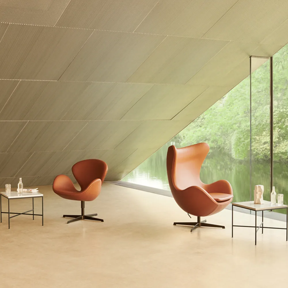 Ägget 3316 fåtölj, Leather essential stone-steel Fritz Hansen