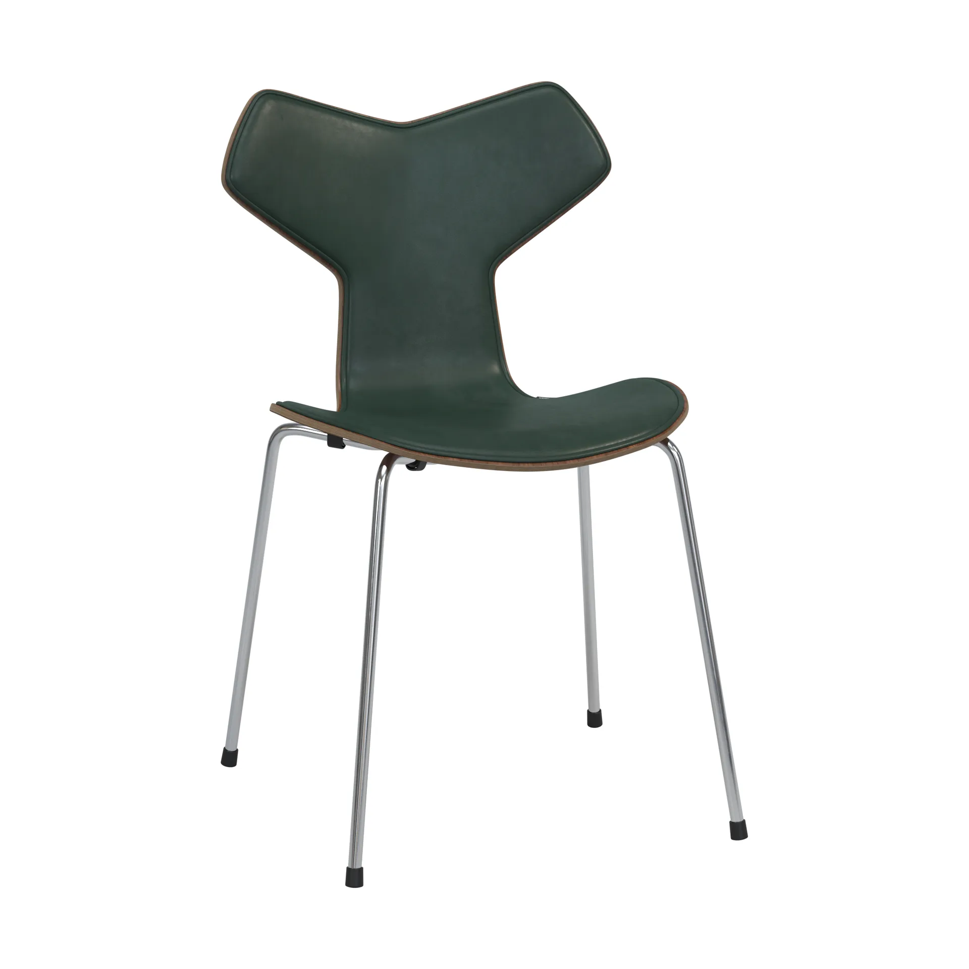 Grand Prix 3130 framsidesklädd stol valnöt, Pure Forest green-chrome Fritz Hansen
