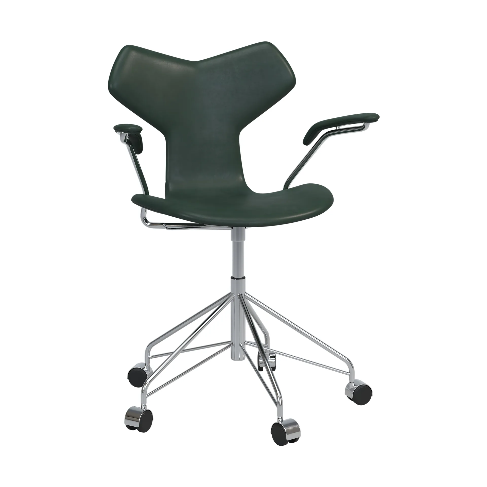 Grand Prix 3231 helklädd stol, Pure Forest green-chrome Fritz Hansen