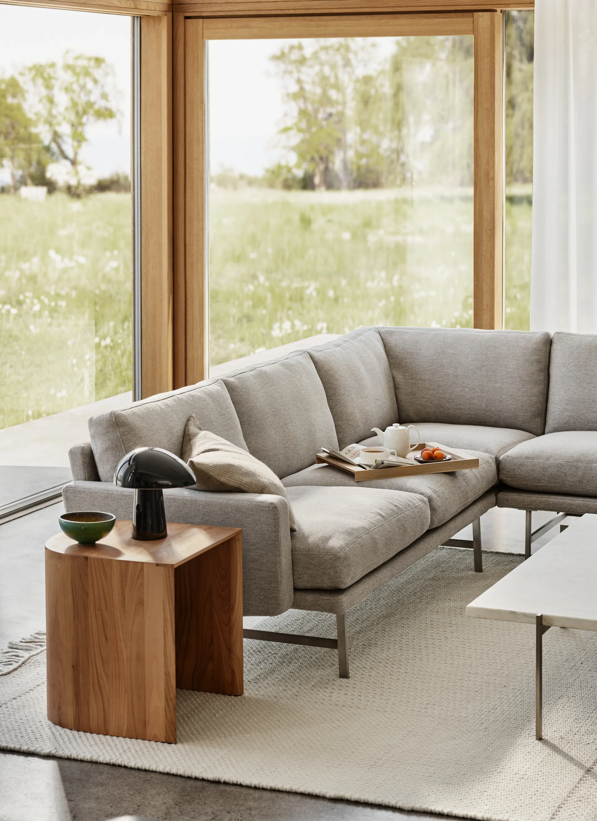 Lissoni PL115 hörnsoffa, Clay 012-rostfritt stål Fritz Hansen