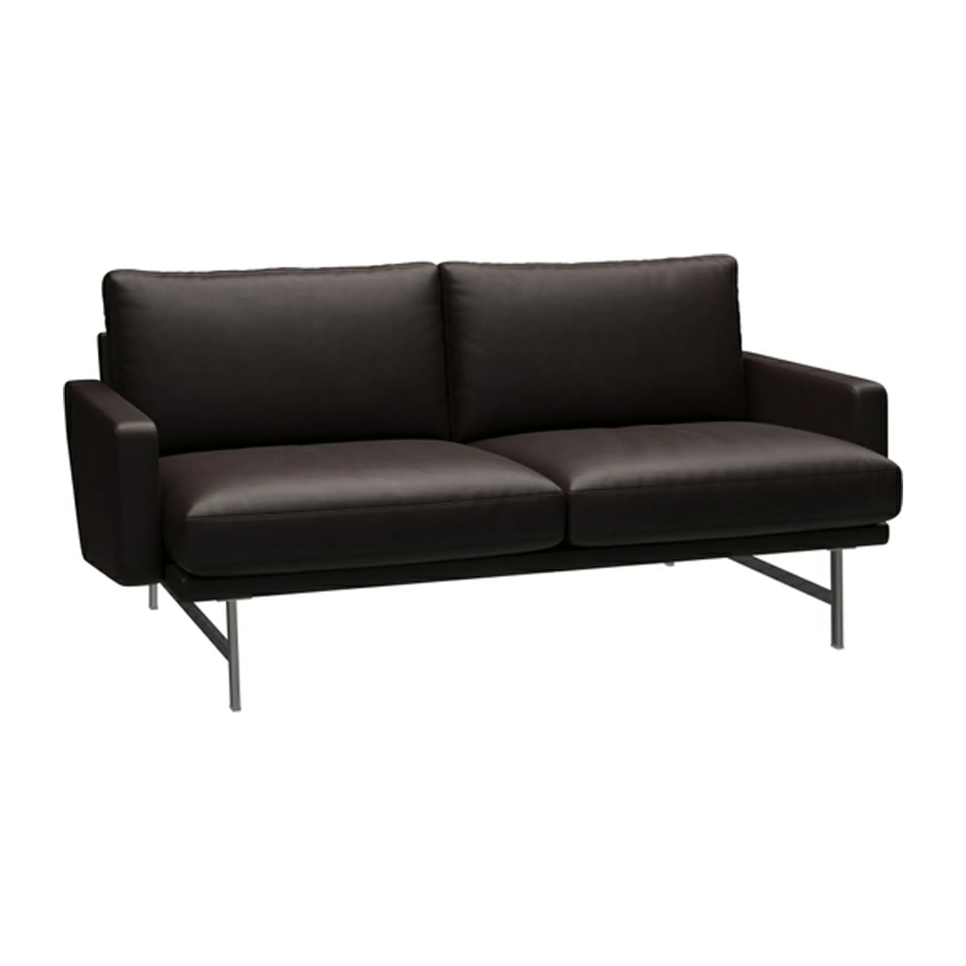 Lissoni soffa 2-sits PL112S, Grace-dark brown-mattborstad krom Fritz Hansen