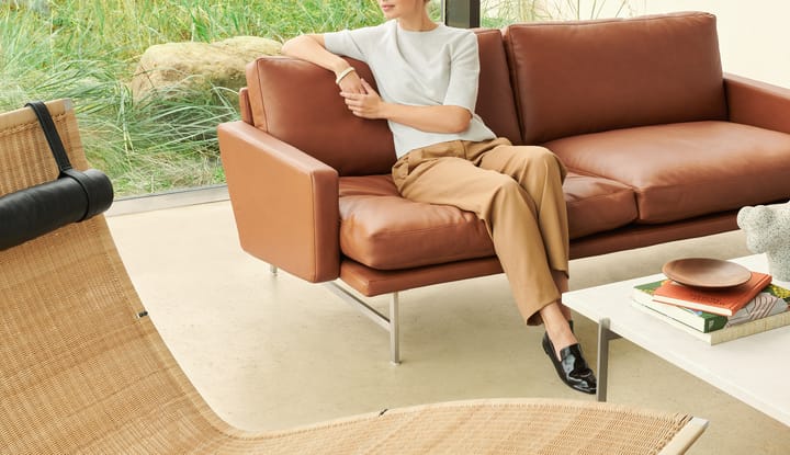Lissoni soffa 2-sits PL112S, Grace-dark brown-mattborstad krom Fritz Hansen