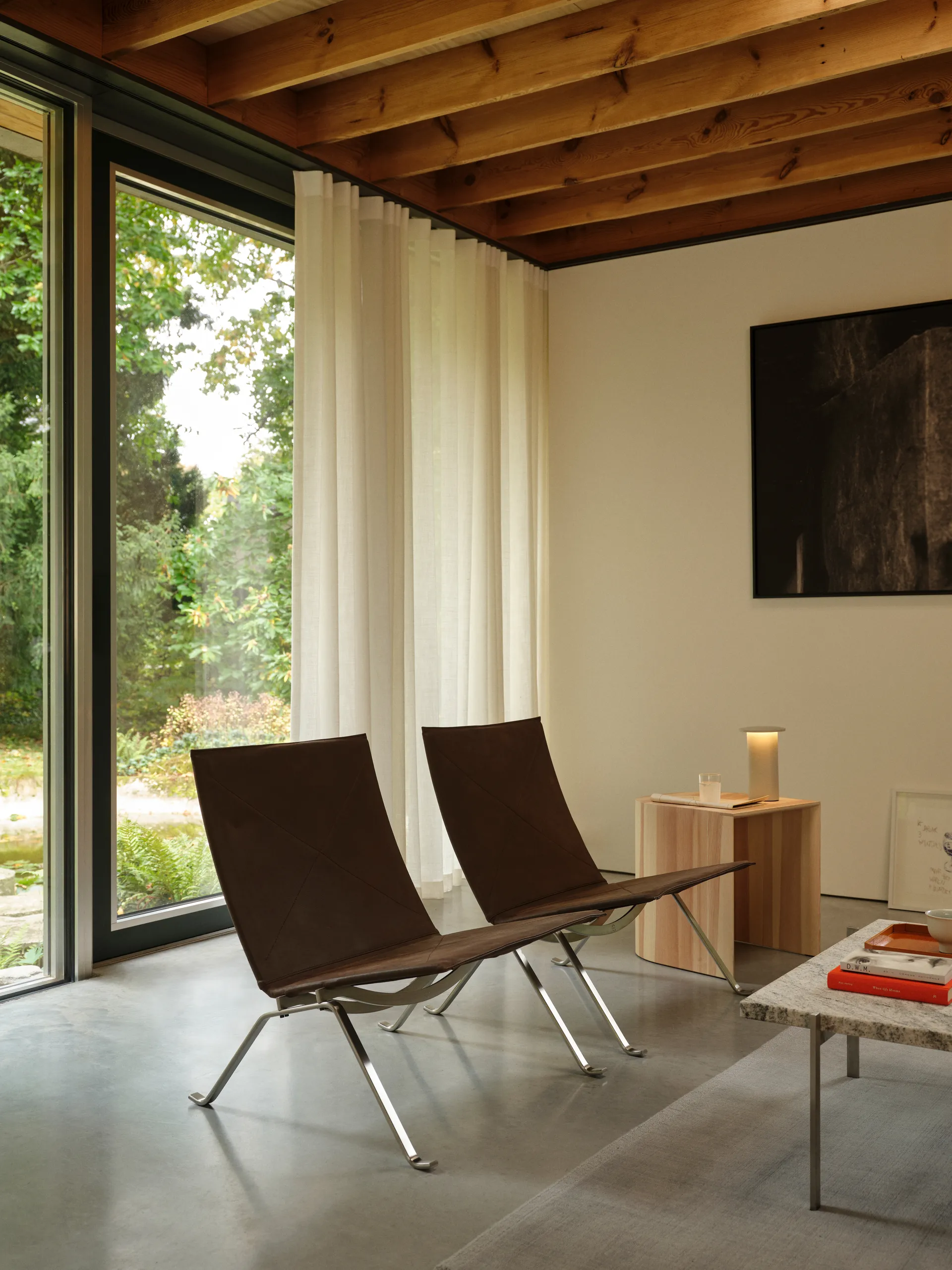 PK22 fåtölj, Haze beige läder-rostfritt stål Fritz Hansen