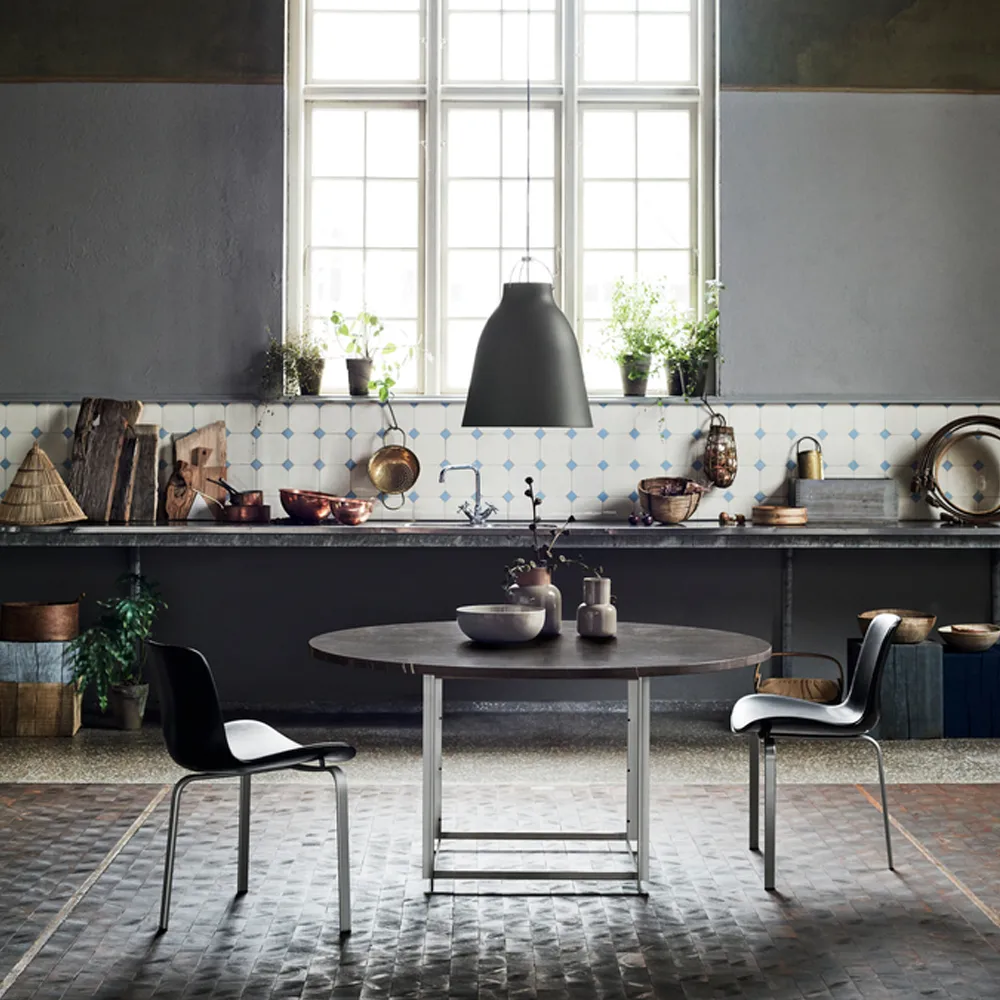 PK54 bord Ø140 cm, Marble grey brown-steel Fritz Hansen