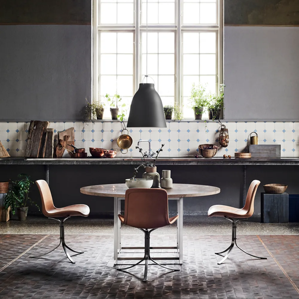 PK54 bord Ø140 cm, Marble grey brown-steel Fritz Hansen