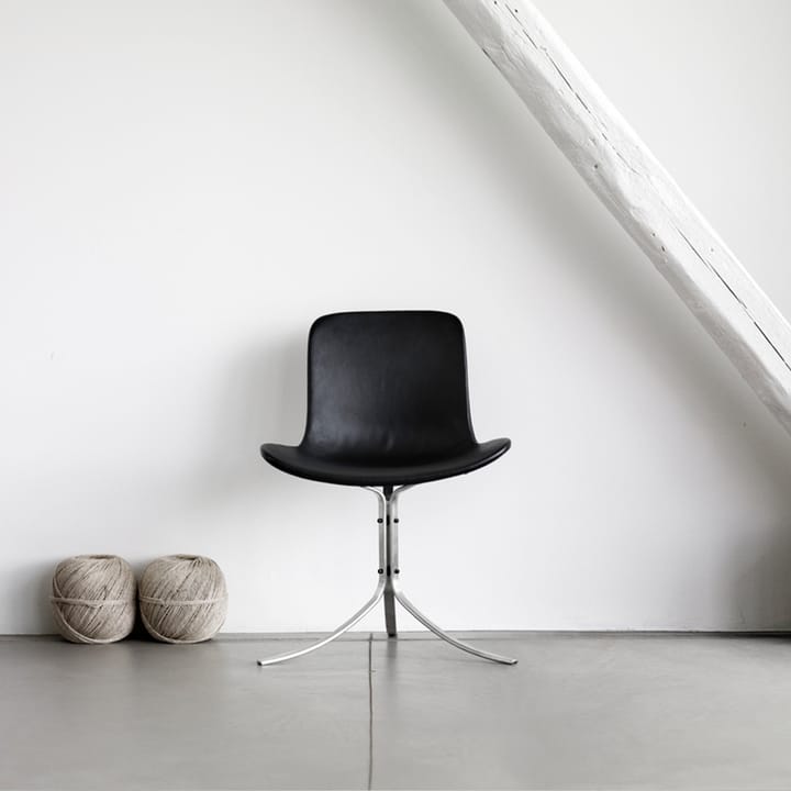 PK9 stol - läder aura black, satinbortstat rostfritt stål - Fritz Hansen