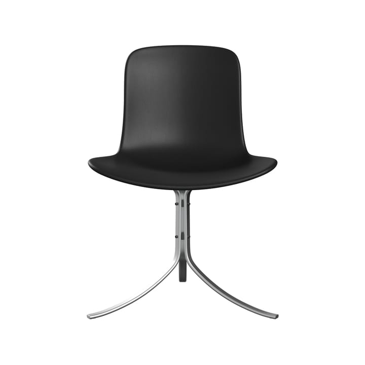 PK9 stol - läder aura black, satinbortstat rostfritt stål - Fritz Hansen