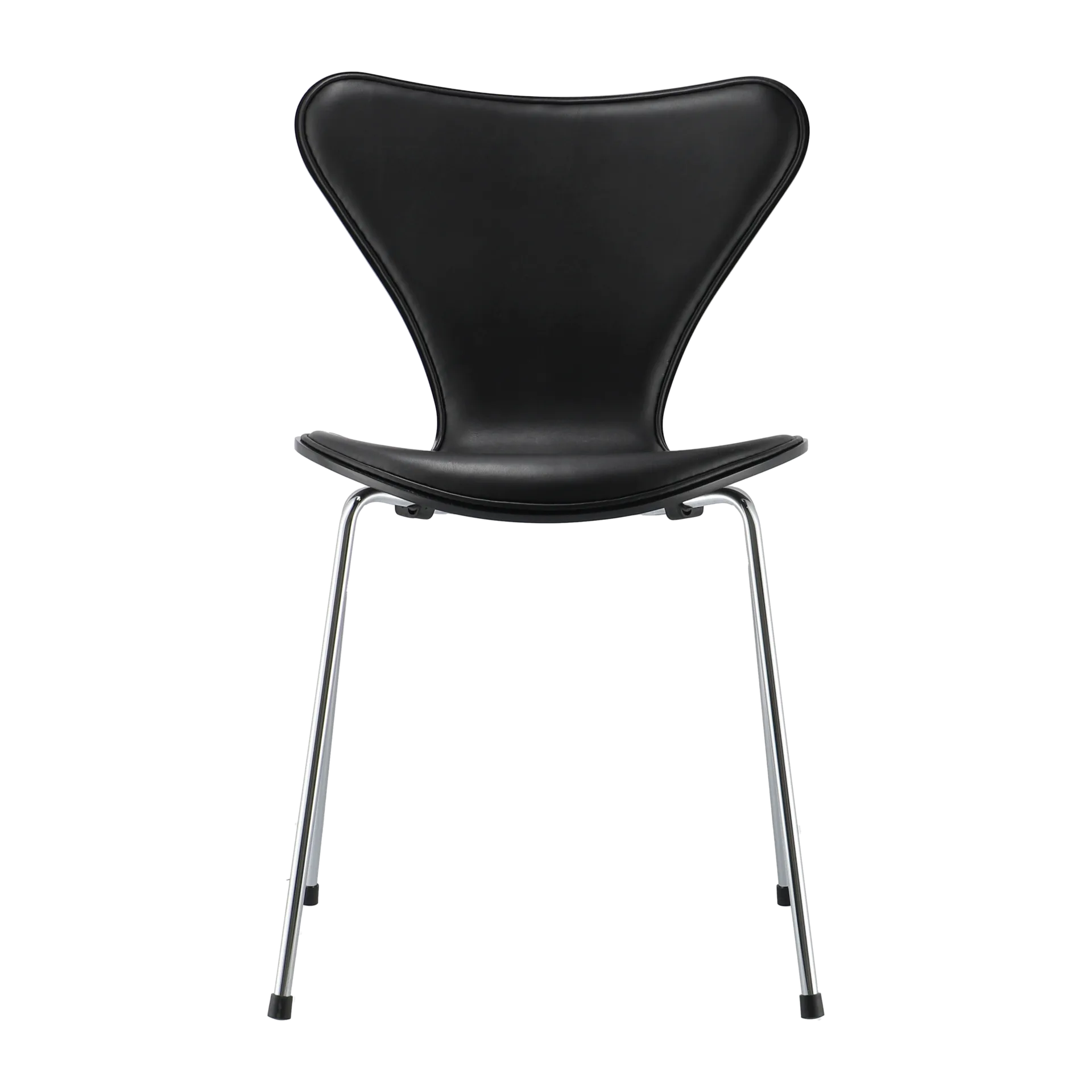 Sjuan 3107 framsidesklädd stol kampanj, Läder Wild black-svart ask-krom Fritz Hansen