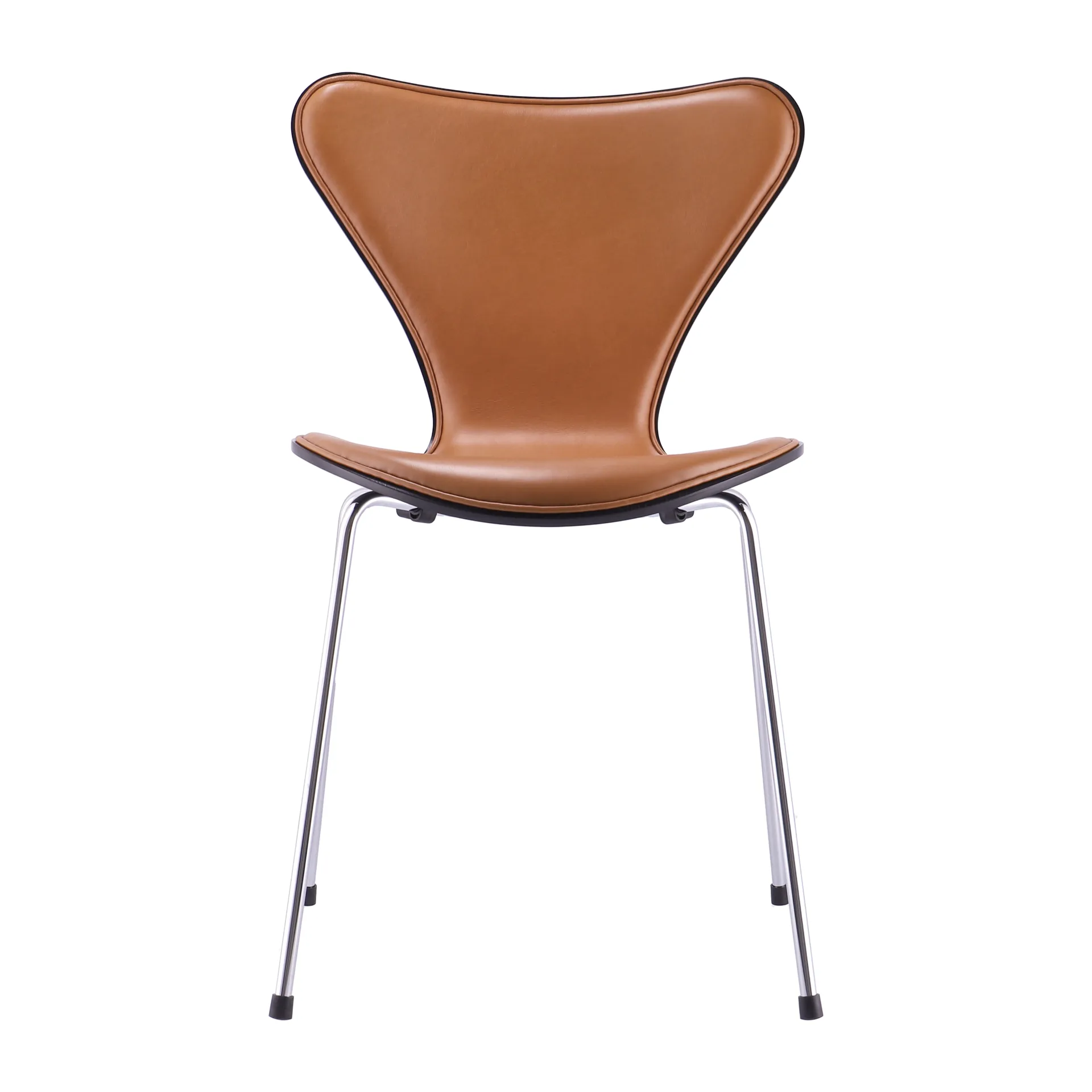 Sjuan 3107 framsidesklädd stol kampanj, Läder Wild walnut-svart ask-krom Fritz Hansen