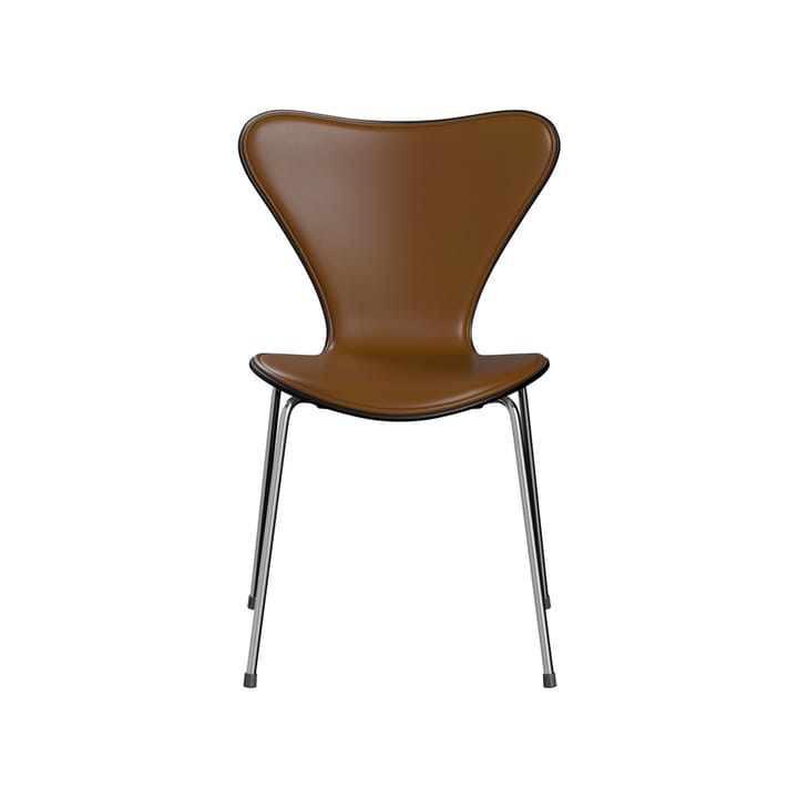 Sjuan 3107 framsidesklädd stol - läder soft walnut, målad ask, kromat stålstativ - Fritz Hansen