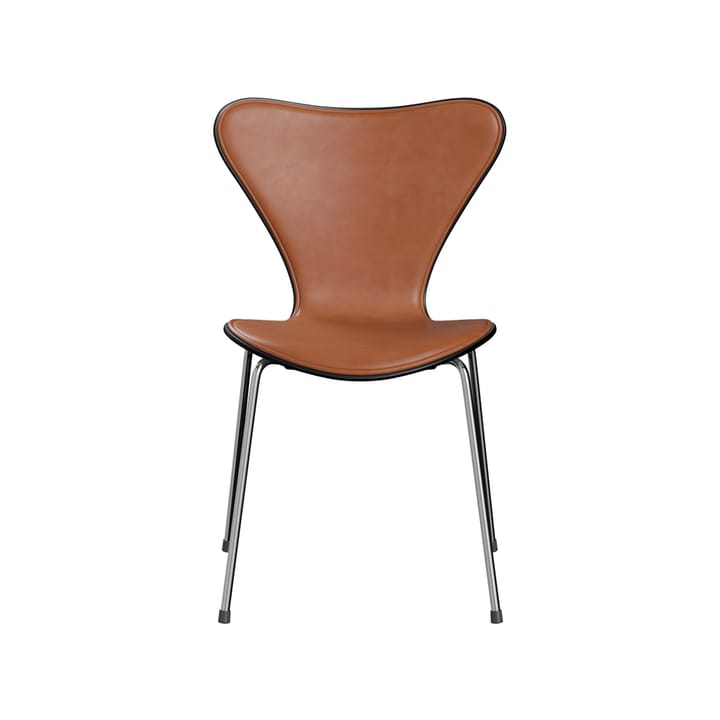 Sjuan 3107 framsidesklädd stol - läder wild walnut, målad ask, kromat stålstativ - Fritz Hansen