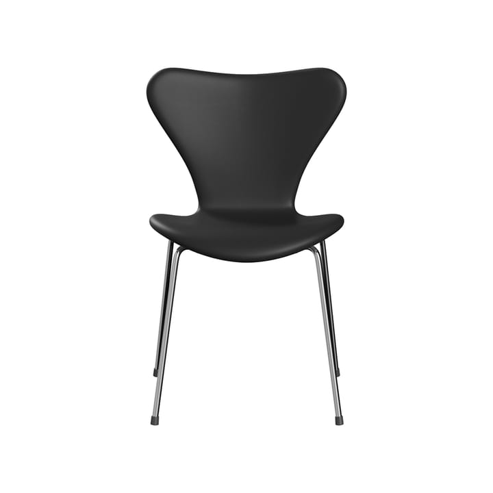 Sjuan 3107 helklädd stol - Läder Soft black-kromat stålstativ - Fritz Hansen