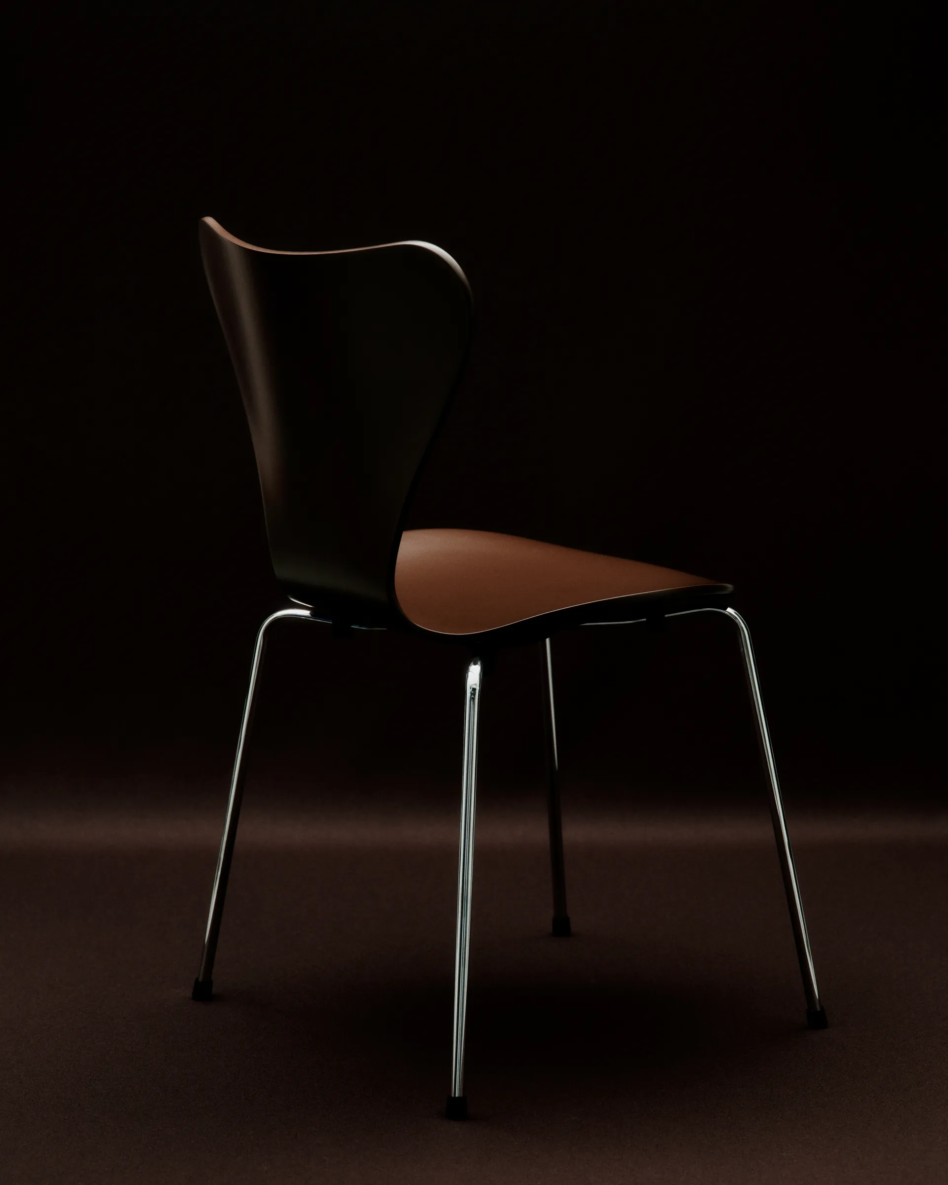 Sjuan 3107 stol, Brown-rostfritt stål Fritz Hansen