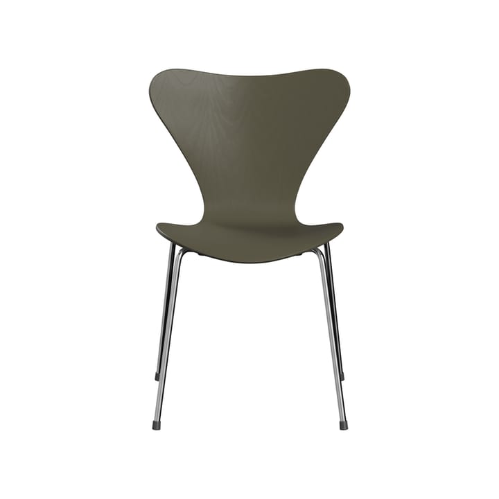 Sjuan 3107 stol - olive green, färgad ask, kromat stålstativ - Fritz Hansen