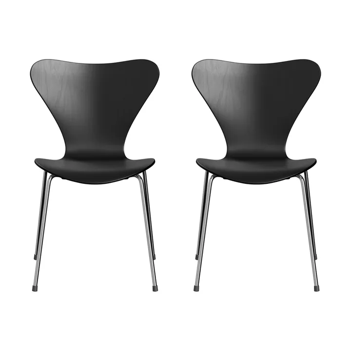 Sjuan 3107 stol, Svart ask-kromat stålstativ, 2-pack - Fritz Hansen