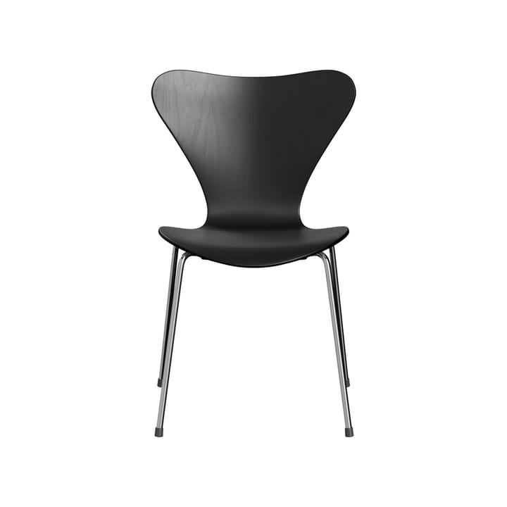Sjuan 3107 stol - svart, färgad ask, kromat stålstativ - Fritz Hansen