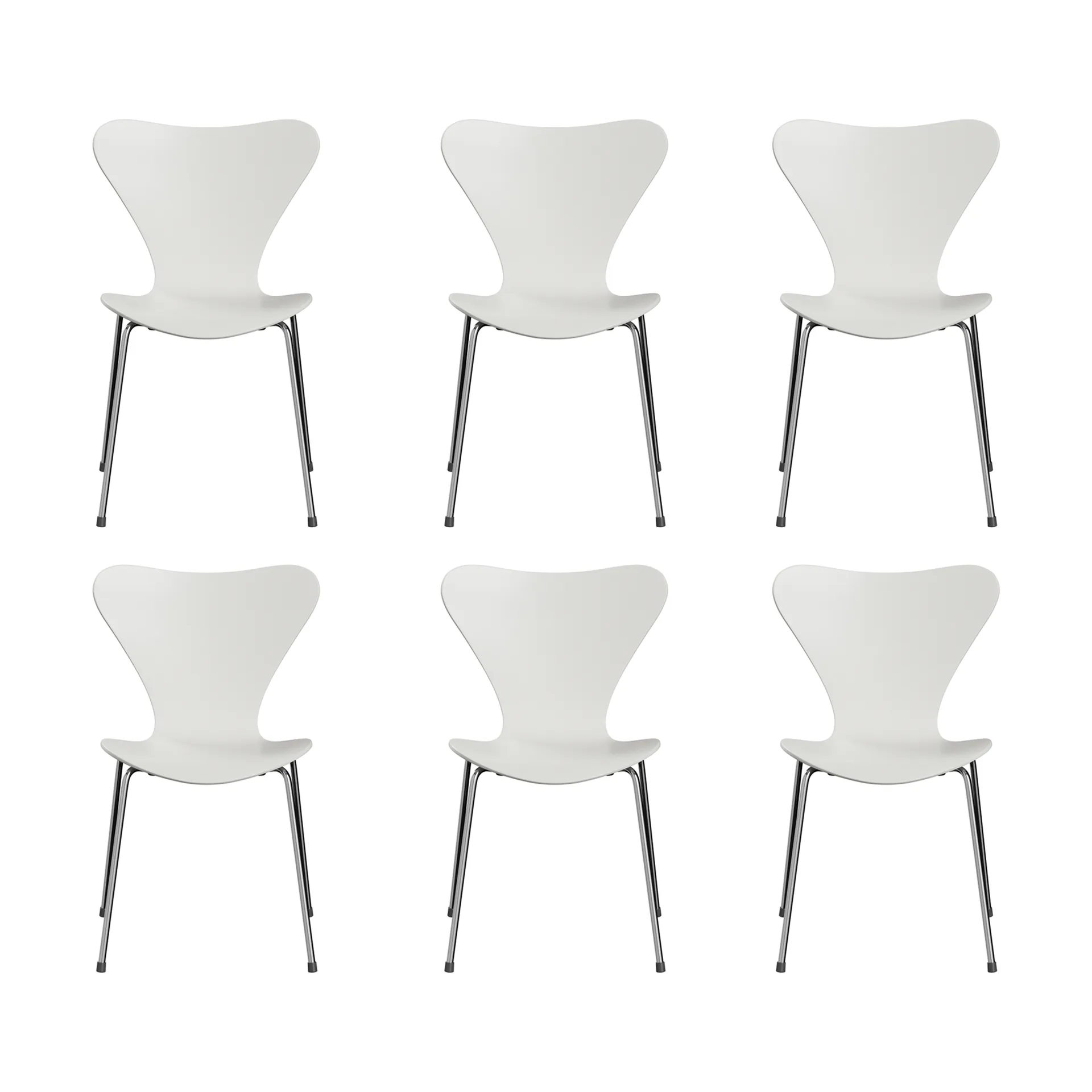 Sjuan 3107 stol, Vitlackad-kromat stålstativ, 6-pack Fritz Hansen