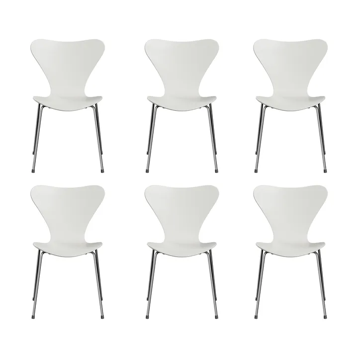 Sjuan 3107 stol, Vitlackad-kromat stålstativ, 6-pack - Fritz Hansen
