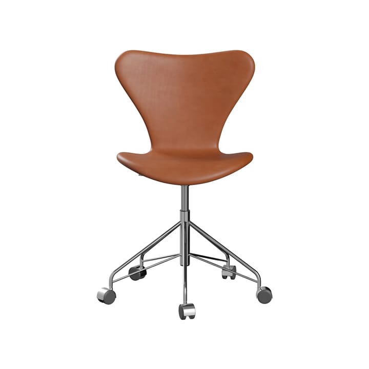 Sjuan 3117 helklädd kontorsstol kampanj hårda hjul - Leather wild walnut-chrome - Fritz Hansen