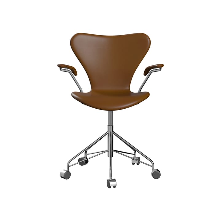 Sjuan 3217 helklädd kontorsstol hårda hjul - Leather soft walnut-chrome - Fritz Hansen