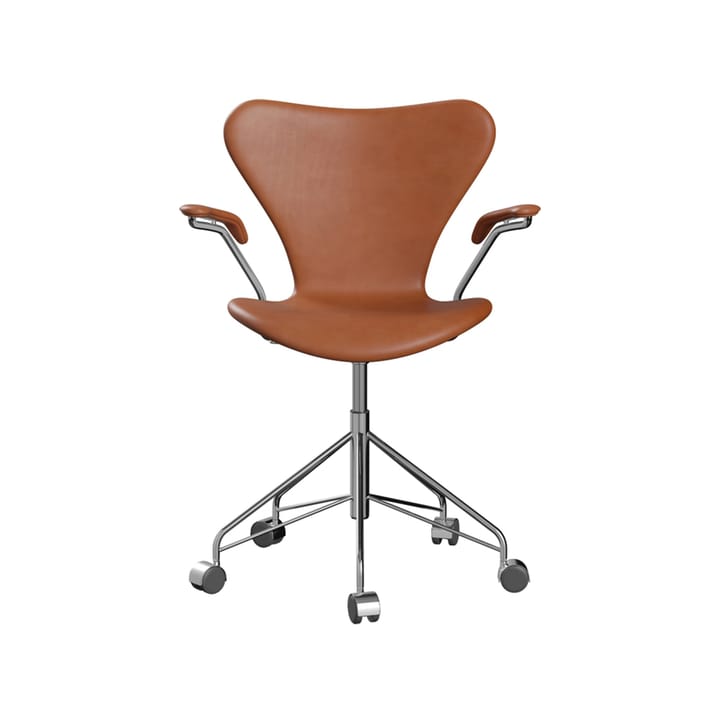 Sjuan 3217 helklädd kontorsstol kampanj hårda hjul - Leather wild walnut-chrome - Fritz Hansen