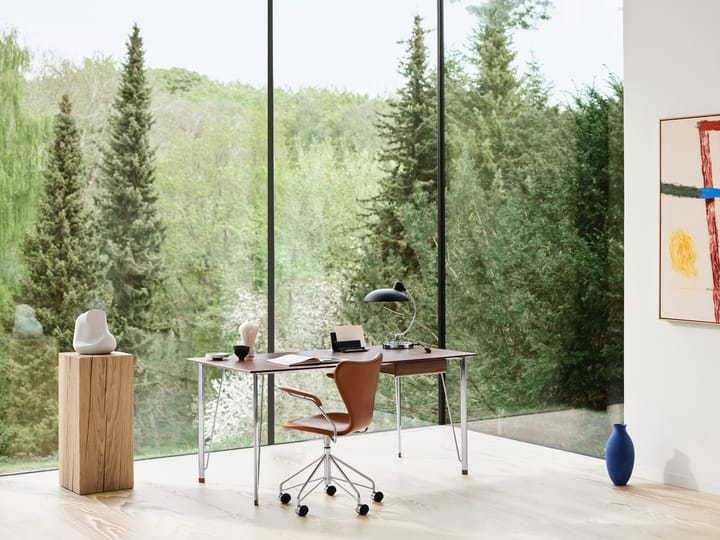 Sjuan 3217 helklädd kontorsstol kampanj hårda hjul, Leather wild walnut-chrome Fritz Hansen
