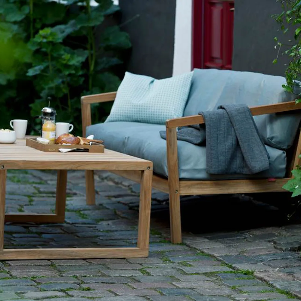 Virkelyst soffa 2-sits teak, Tyg outdoor textile ash Fritz Hansen