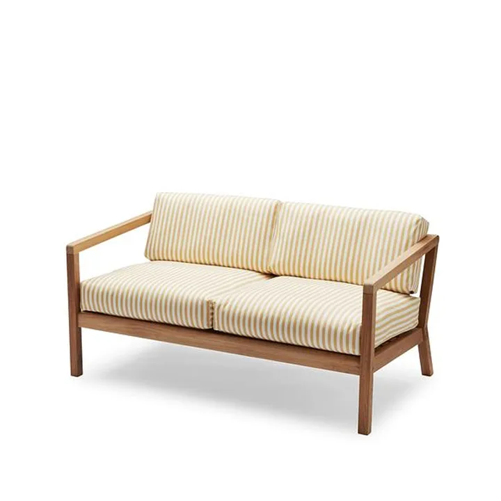 Virkelyst soffa 2-sits teak - Tyg outdoor textile golden yellow stripe - Fritz Hansen
