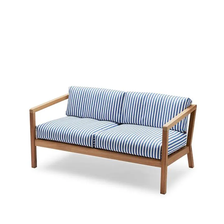 Virkelyst soffa 2-sits teak - Tyg outdoor textile sea blue stripe - Fritz Hansen