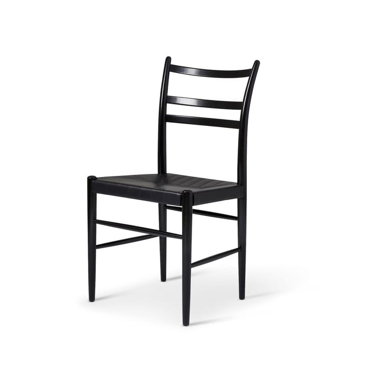 Gracell stol - svart lack bok, svart läder med dekorsömnad - Gemla