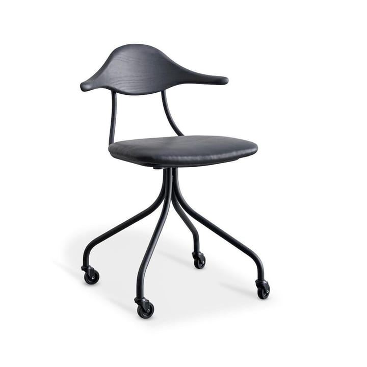 Hilma Spinn kontorsstol - läder svart 8175 svart, svart stålstativ, svart trärygg - Gemla