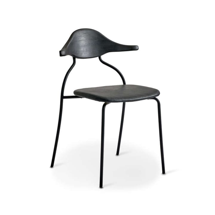 Hilma stol - läder svart, svart stålstativ, svart trärygg - Gemla
