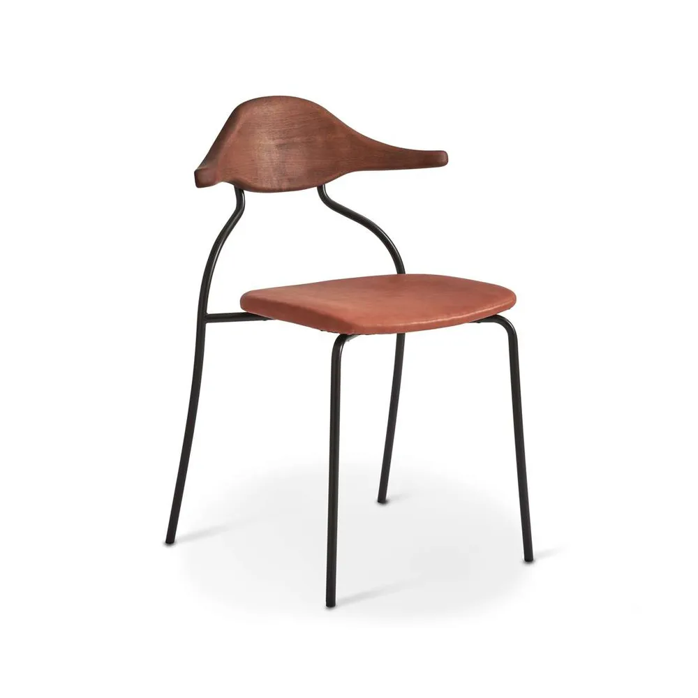 Hilma stol stålstativ, Cognac läder-Svart-Rödbrun trä Gemla