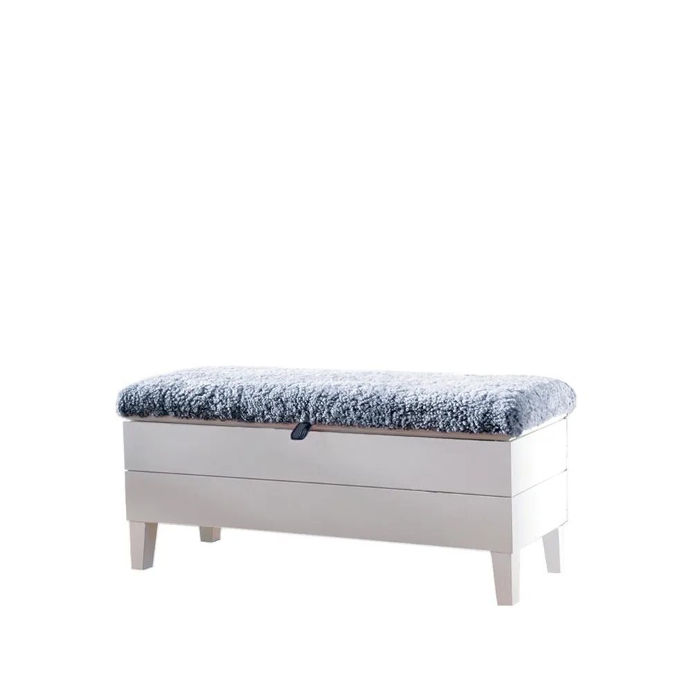 Enok 120 Dubbel förvaringsbänk fårskinn, Grafitgrå-kritvit lack-svart Givarps