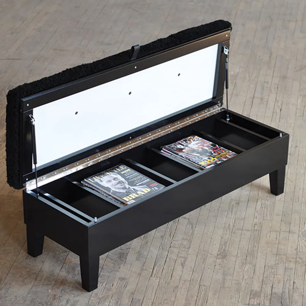 Enok 120 förvaringsbänk, Grafit-vit-svart läderslejf Givarps