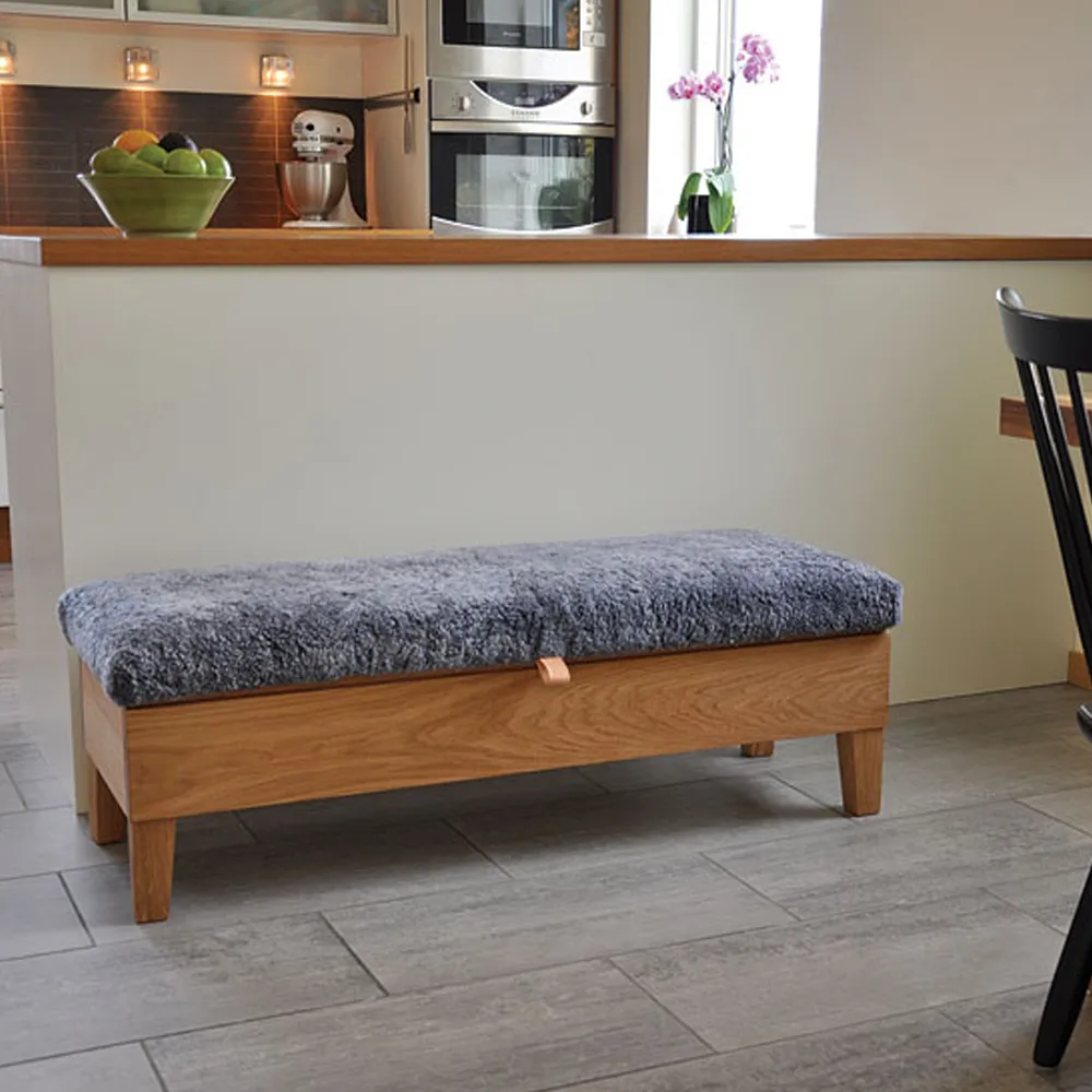 Enok 120 förvaringsbänk, Grafit-vit-svart läderslejf Givarps